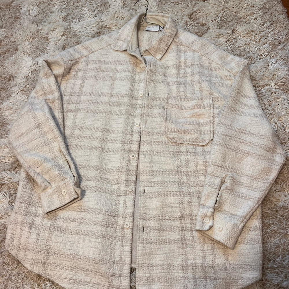 Plaid Button-Up Shirt in Cream and Tan